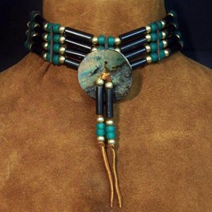 Abalone & Green Glass Bead Choker