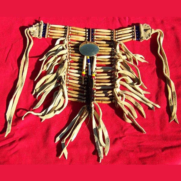 Native American style antiqued bone Choker and Breastplate set decorated with old style 2 inch solid Brass Concho and horsehair scalp lock