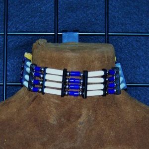 Bone Choker with Royal Blue Glass Beads